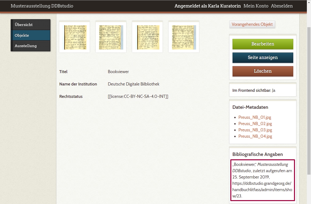 Abb. B.4-5 – Übersichtsseite Objekt mit Bookviewer-Link