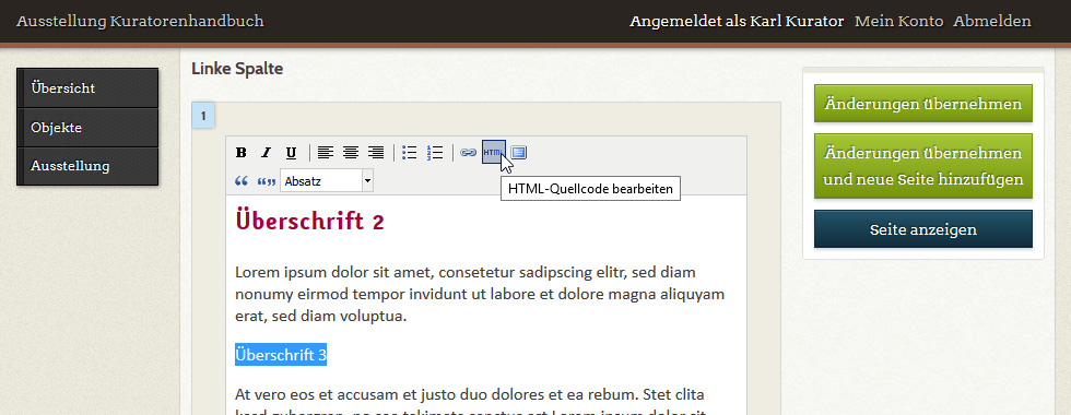 Abb. C.10 Texteditor: HTML-Modus aufrufen